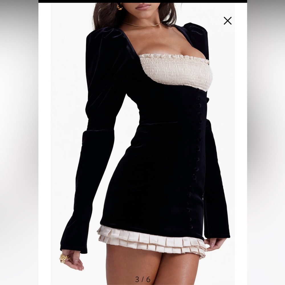 House of CB Black Velvet Dress with Cream Details